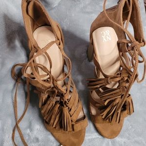 Suede lace-up fall heels